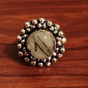Rutile Quartz Silver Beaded Ring